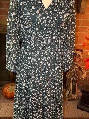 Whistles Teal Animal Print Long Sleeve Midi Dress – Size 6